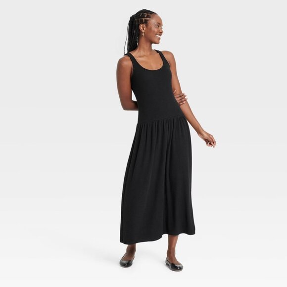 NEW Women's Drop Waist Knit Midi Slip Dress Universal Thread™ Black M - Picture 1 of 6